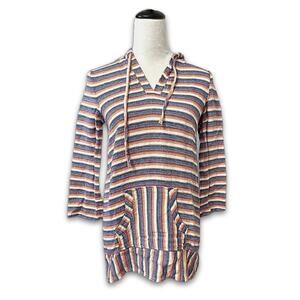 Hobie Tunic Top Stripe Long Sleeve Cotton Blend Hooded Orange/Blue Girls US 12